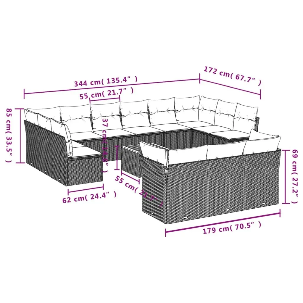 Garden Sofa Set PE Rattan 14 Piece Modular Outdoor Patio Furniture Grey