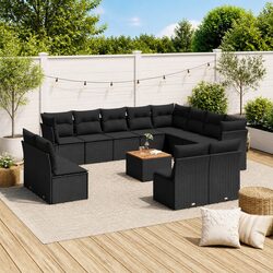 Premium 13-Piece Black Poly Rattan Garden Sofa Set