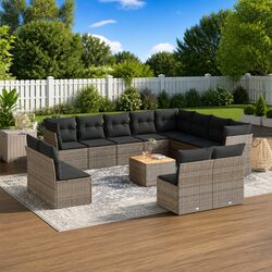 13 Piece Grey Outdoor Garden Sofa Set with Cushions
