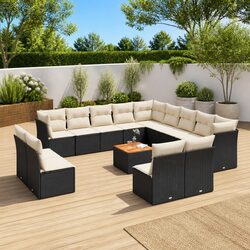 Premium 14 Piece Black Garden Sofa Set with Cushions