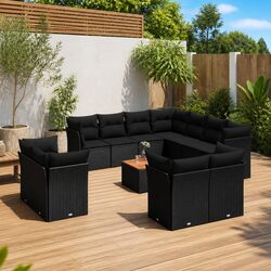 Sturdy 12 Piece Modular Black Rattan Garden Sofa Set