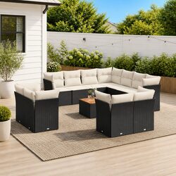 12 Piece Black Rattan Garden Sofa Set for Outdoor Living