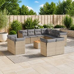 Premium 12 Piece Outdoor Garden Sofa Set with Beige Cushions