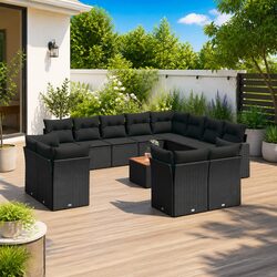 Premium 13 Piece Garden Sofa Set in Black Poly Rattan
