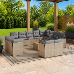 Premium 13 Piece Beige Poly Rattan Outdoor Sofa Set