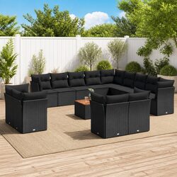 Durable 14 Piece Black Garden Sofa Set for Outdoor Use