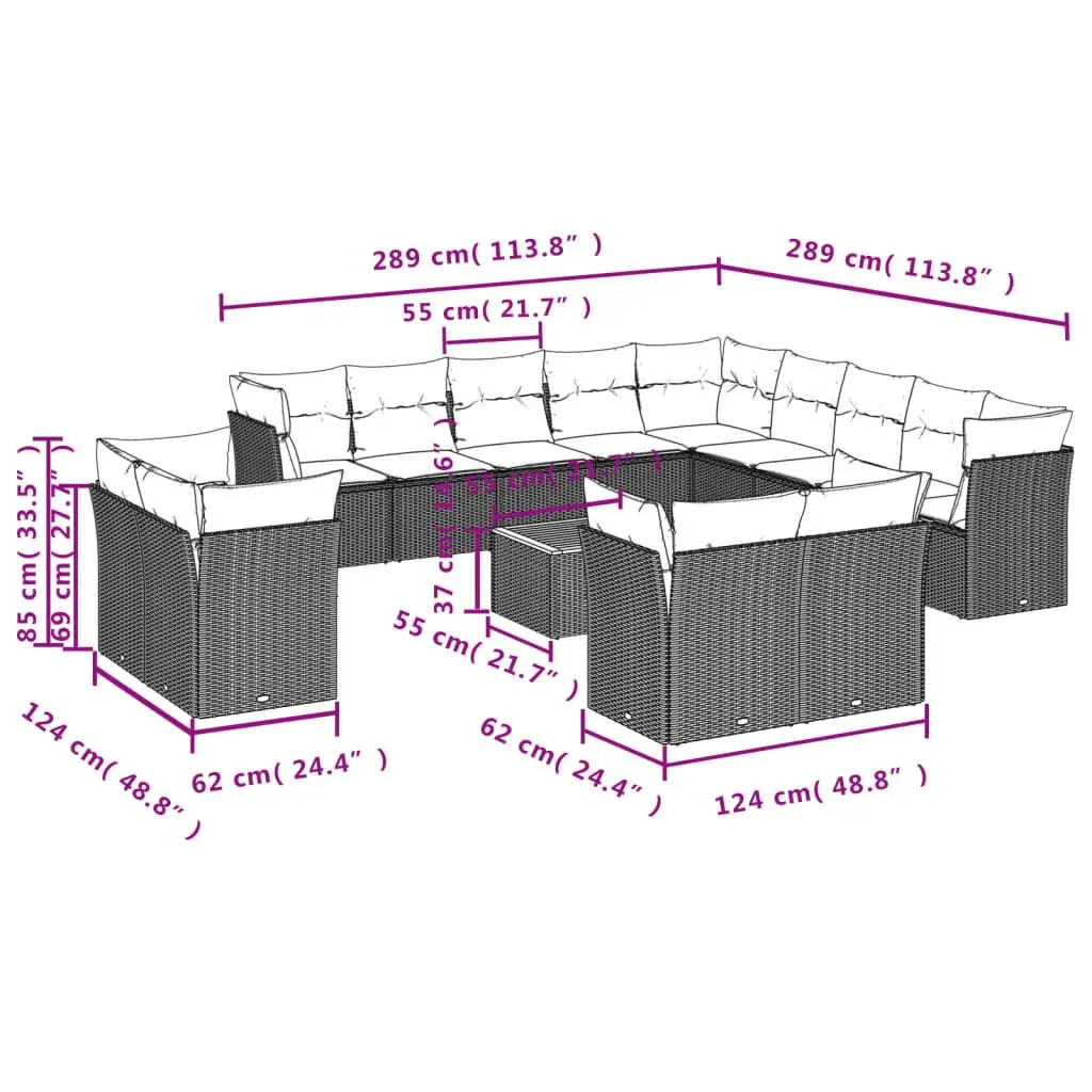 Garden Sofa Set PE Rattan 14 Piece Outdoor Furniture Beige