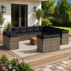 14 Piece Garden Sofa Set with Cushions Grey Poly Rattan