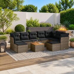 10-Piece Grey Poly Rattan Garden Sofa Set with Cushions