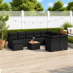 Premium Black Poly Rattan Garden Sofa Set - 11 Pieces