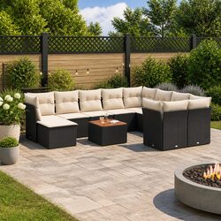 Modular Black Poly Rattan Garden Sofa Set – 11 Pieces