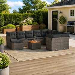 Premium Grey Rattan 11 Piece Garden Sofa Set with Cushions
