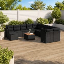 Premium 12-Piece Garden Sofa Set with Cushions - Black