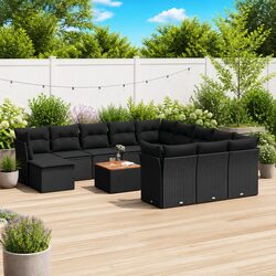 Black Poly Rattan 13 Piece Modular Garden Sofa Set