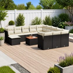 Premium 13 Piece Black Garden Sofa Set for Outdoors
