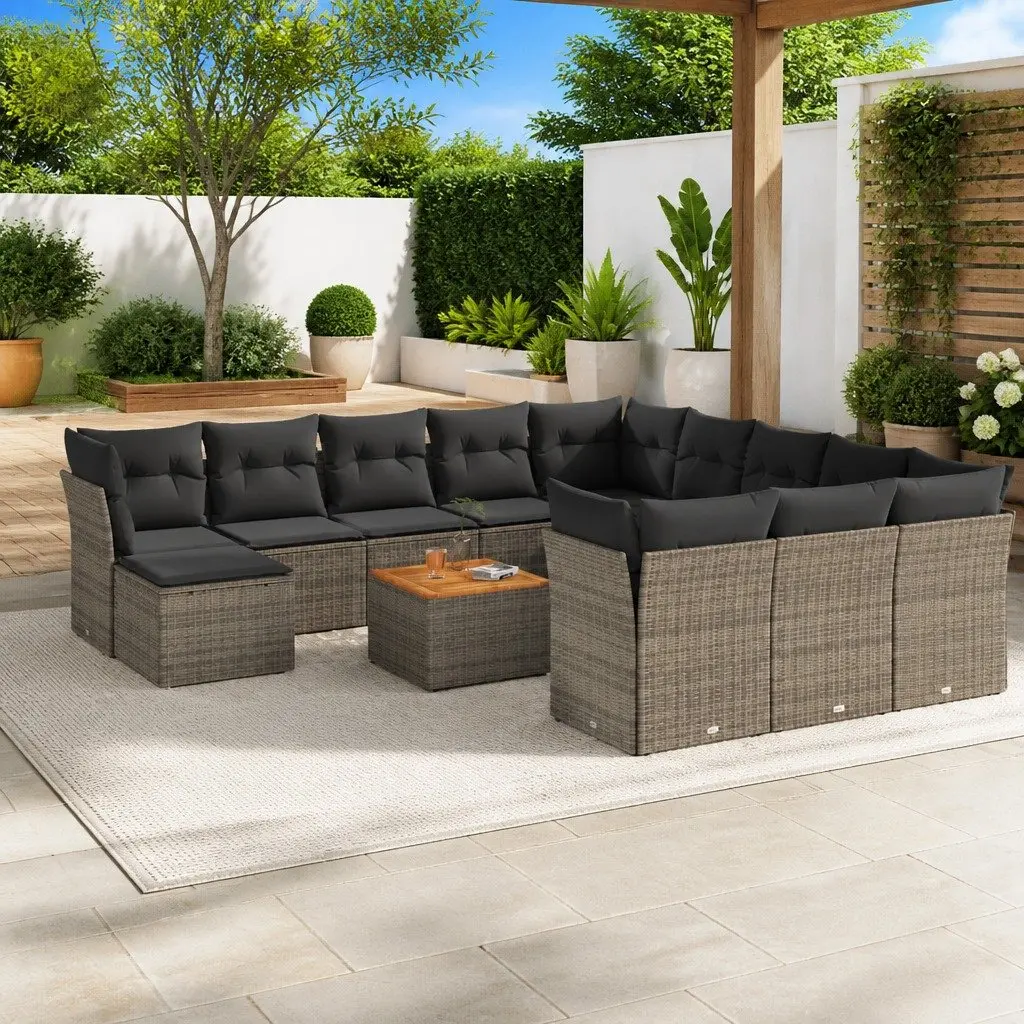 Outdoor Garden Sofa Set PE Poly Rattan 13 Piece Grey Patio Furniture with Cushions