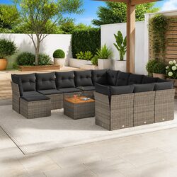 Grey 13-Piece Outdoor Garden Sofa Set with Cushions
