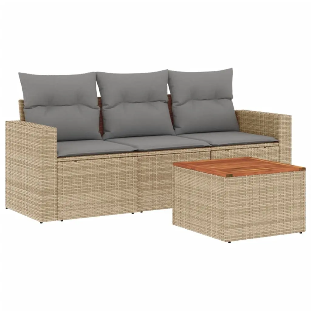 Garden Sofa Set PE Rattan 4 Piece Outdoor Furniture Patio Beige with Cushions