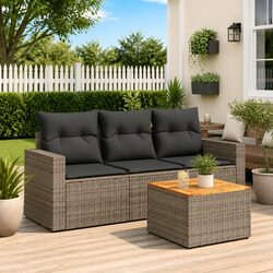 Premium 4-Piece Grey Poly Rattan Garden Sofa Set