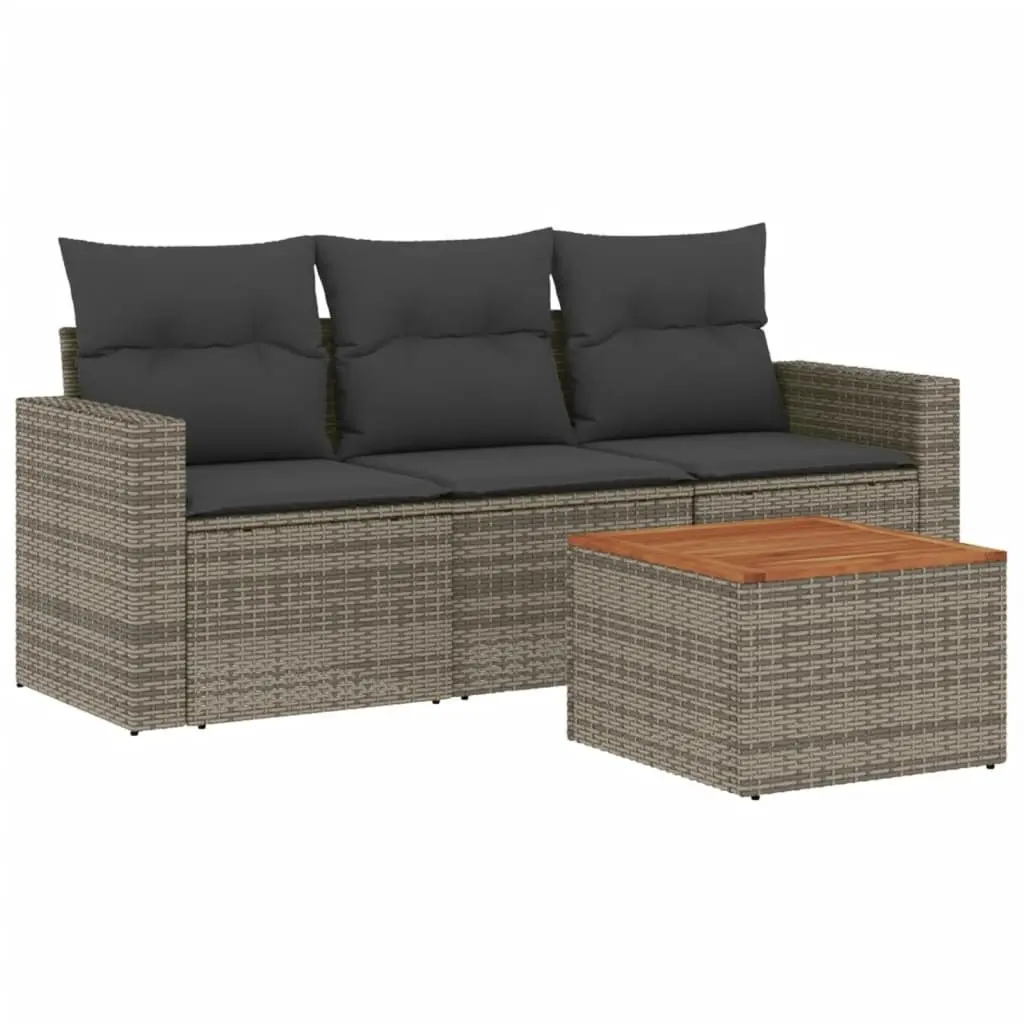 4-Piece Grey Poly Rattan Garden Sofa Set