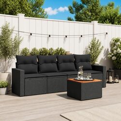 5 Piece Modular Outdoor Sofa Set with Cushions in Black