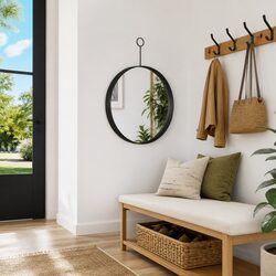 Modern Round Black Wall Mirror - Durable Steel Frame