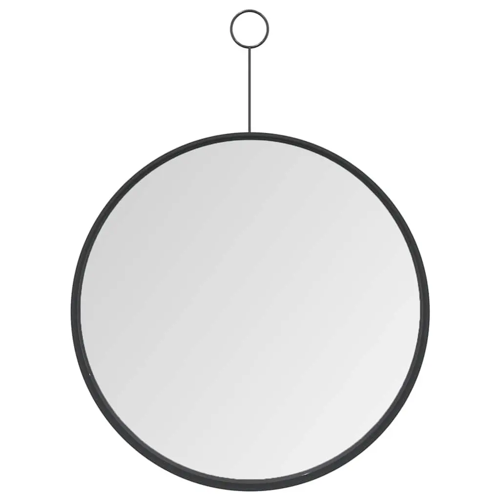Black Hanging Wall Mirror Round Modern Home Decor 30 cm Powder-Coated Steel