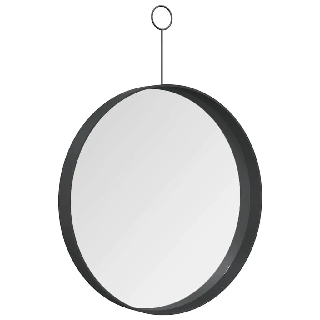 Black Hanging Wall Mirror Round Modern Home Decor 30 cm Powder-Coated Steel