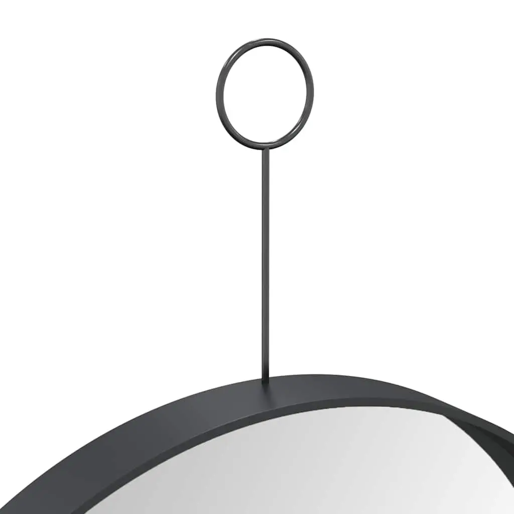 Black Hanging Wall Mirror Round Modern Home Decor 30 cm Powder-Coated Steel