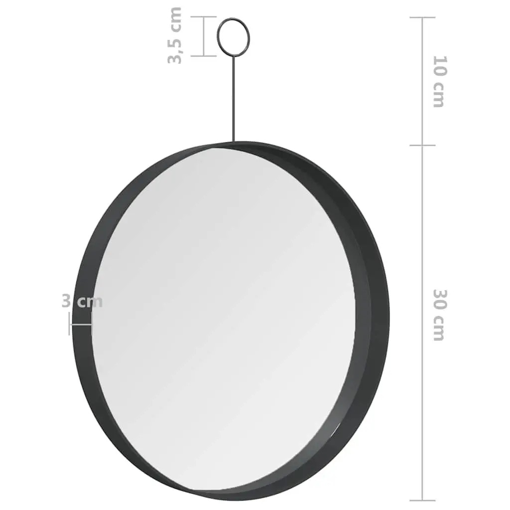 Black Hanging Wall Mirror Round Modern Home Decor 30 cm Powder-Coated Steel