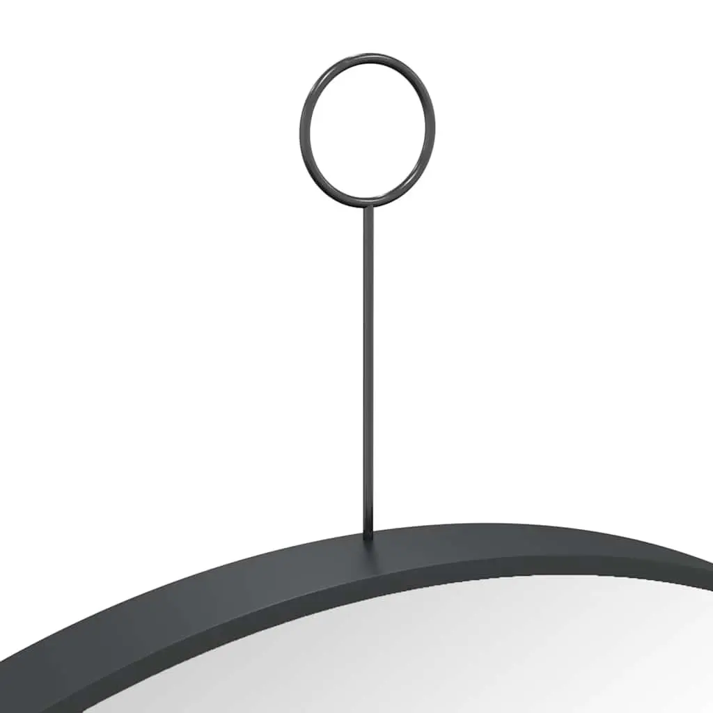 Hanging Wall Mirror Black Round Modern Home Decor with Hook 50cm Diameter