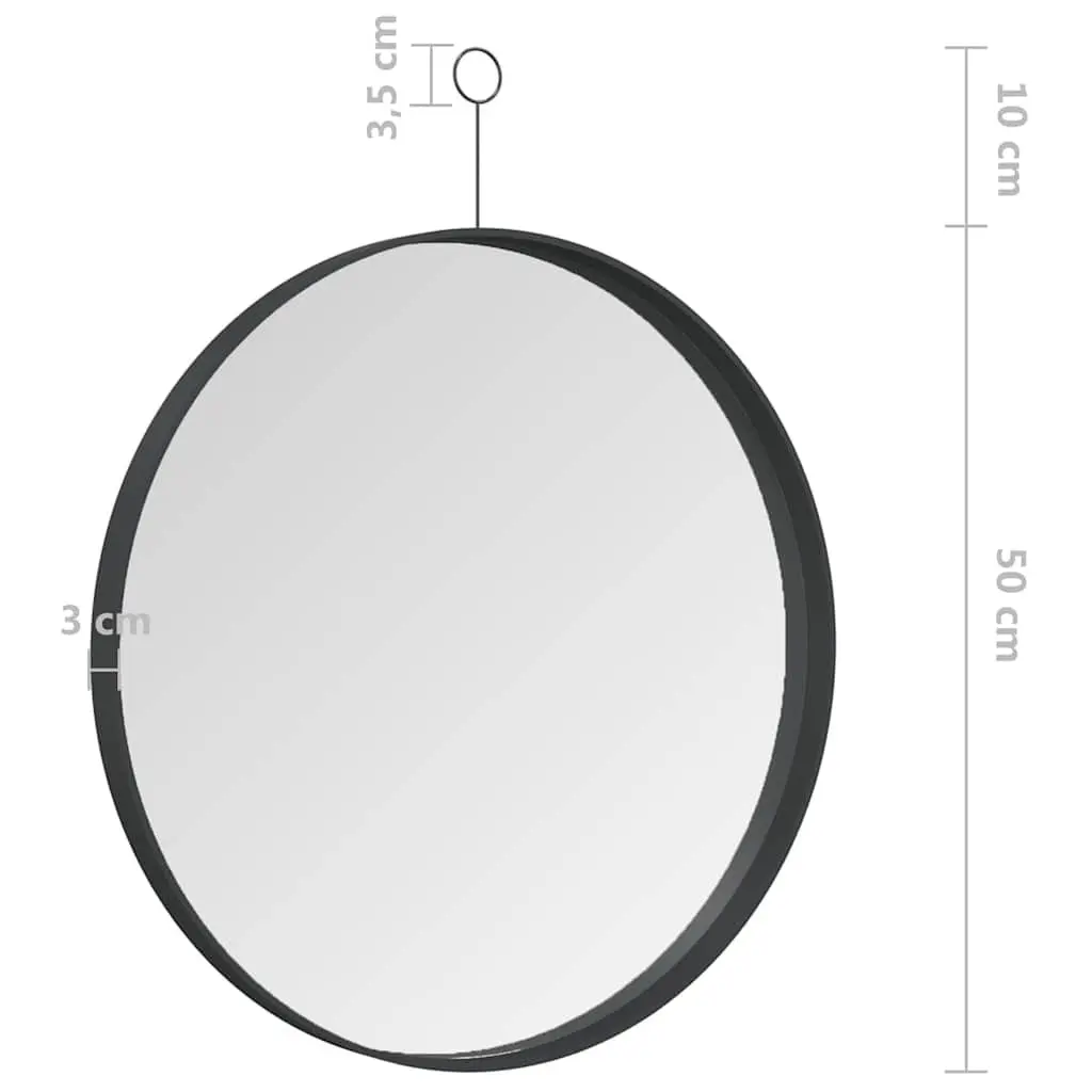 Hanging Wall Mirror Black Round Modern Home Decor with Hook 50cm Diameter