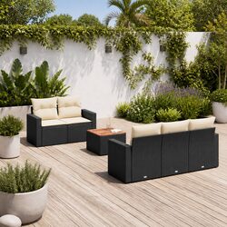 Premium Black Garden Sofa Set 6 Piece with Cushions