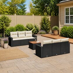 High-Quality 7 Piece Garden Sofa Set in Black Rattan
