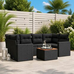 Durable 7-Piece Black Poly Rattan Garden Sofa Set