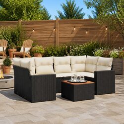 Black 7 Piece Outdoor Garden Sofa Set for Entertaining