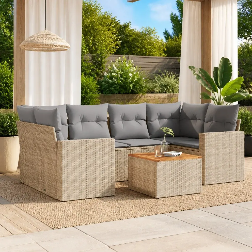 Beige 7 Piece Modular Outdoor Sofa Set with Cushions