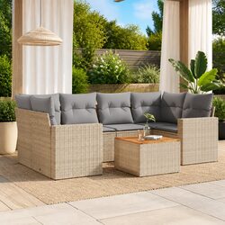 Beige 7 Piece Modular Outdoor Sofa Set with Cushions