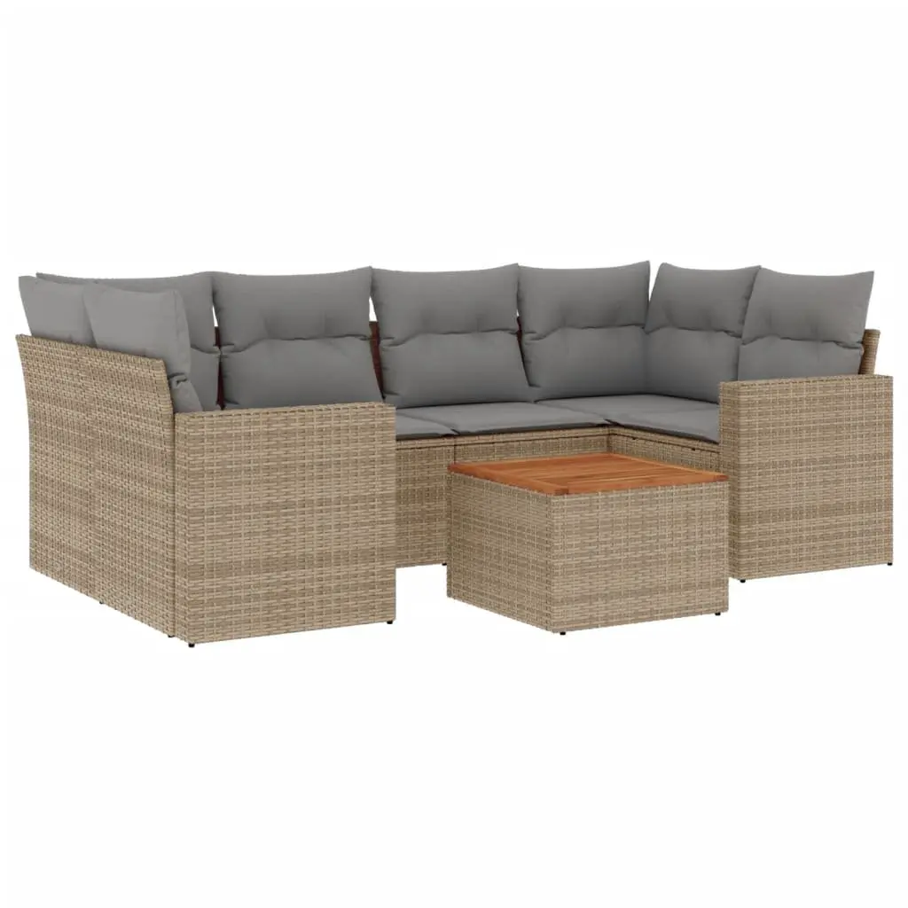 Beige 7 Piece Modular Outdoor Sofa Set with Cushions