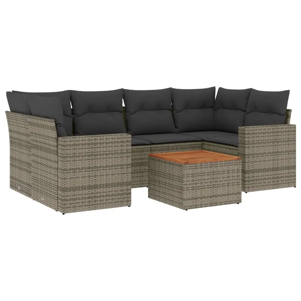 7 Piece Grey Garden Sofa Set with Cushions