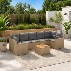 Garden Sofa Set 8 Piece Outdoor Furniture Patio Lounge Beige Cushions Modular