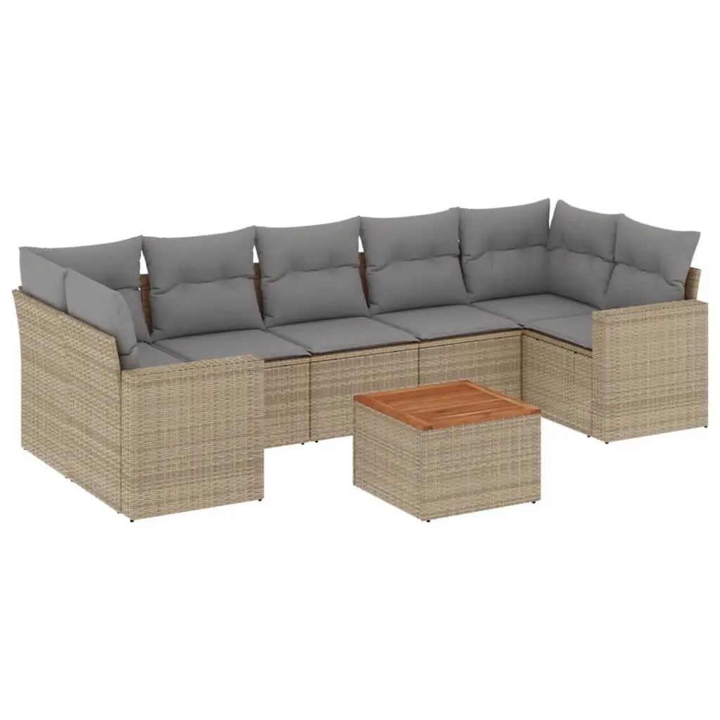 Garden Sofa Set PE Rattan 8 Piece Outdoor Furniture Patio Lounge Beige Cushions Modular