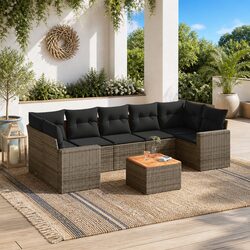 8-Piece Garden Sofa Set Grey Poly Rattan with Cushions