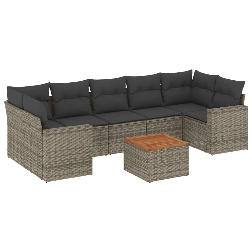 8-Piece Garden Sofa Set Grey Poly Rattan with Cushions