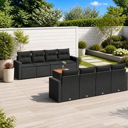 9-Piece Black Garden Sofa Set with Cushions