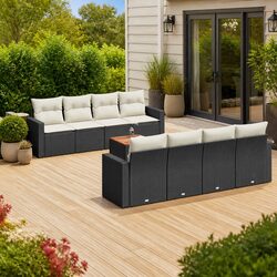 Premium 9-Piece Garden Sofa Set in Black Poly Rattan