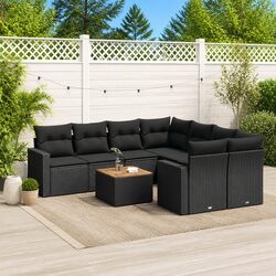 Durable 9-Piece Modular Garden Sofa Set in Black