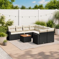 Outdoor 9-Piece Garden Sofa Set with Cushions in Black