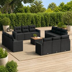 13-Piece Outdoor Garden Sofa Set - Durable Black Poly Rattan