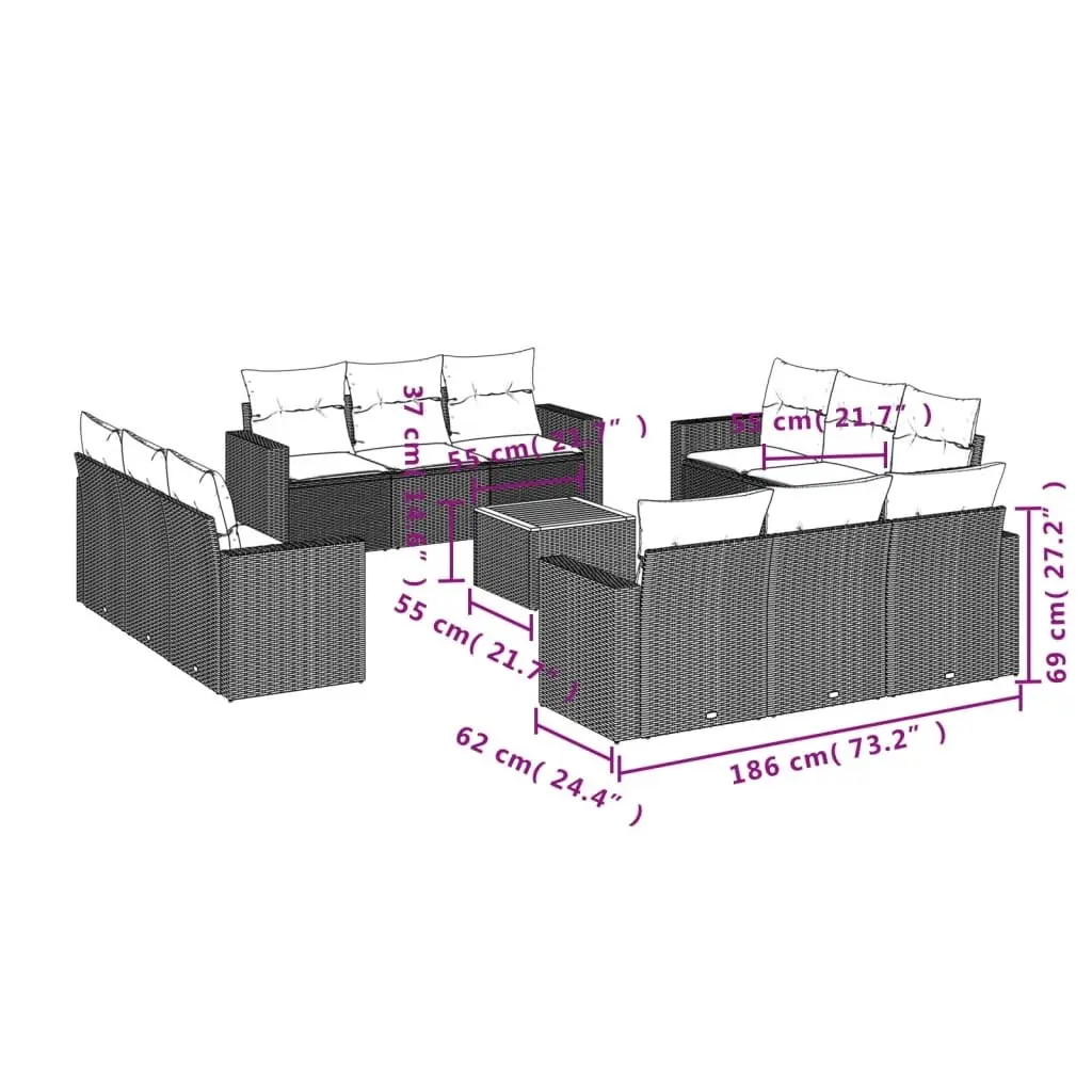 13 Piece Outdoor Garden Sofa Set with Cushions